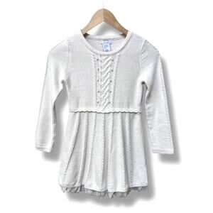 Tahari Girls Sweater Dress 7-8 Ivory Knit Pearl Accents Sparkle Tulle Trim